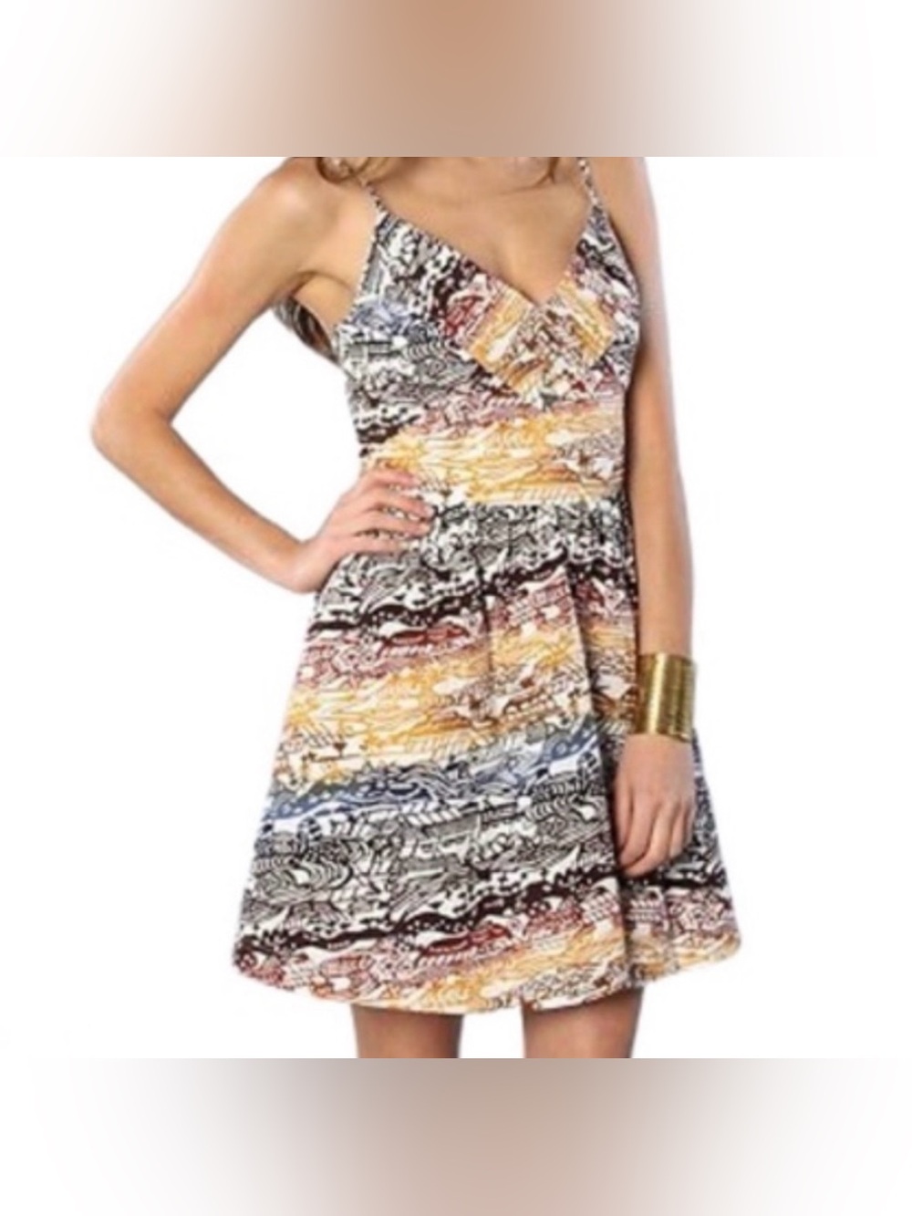 Quicksilver 100% cotton Strappy V-Neck Dress Multi-Color Tropical Print Large